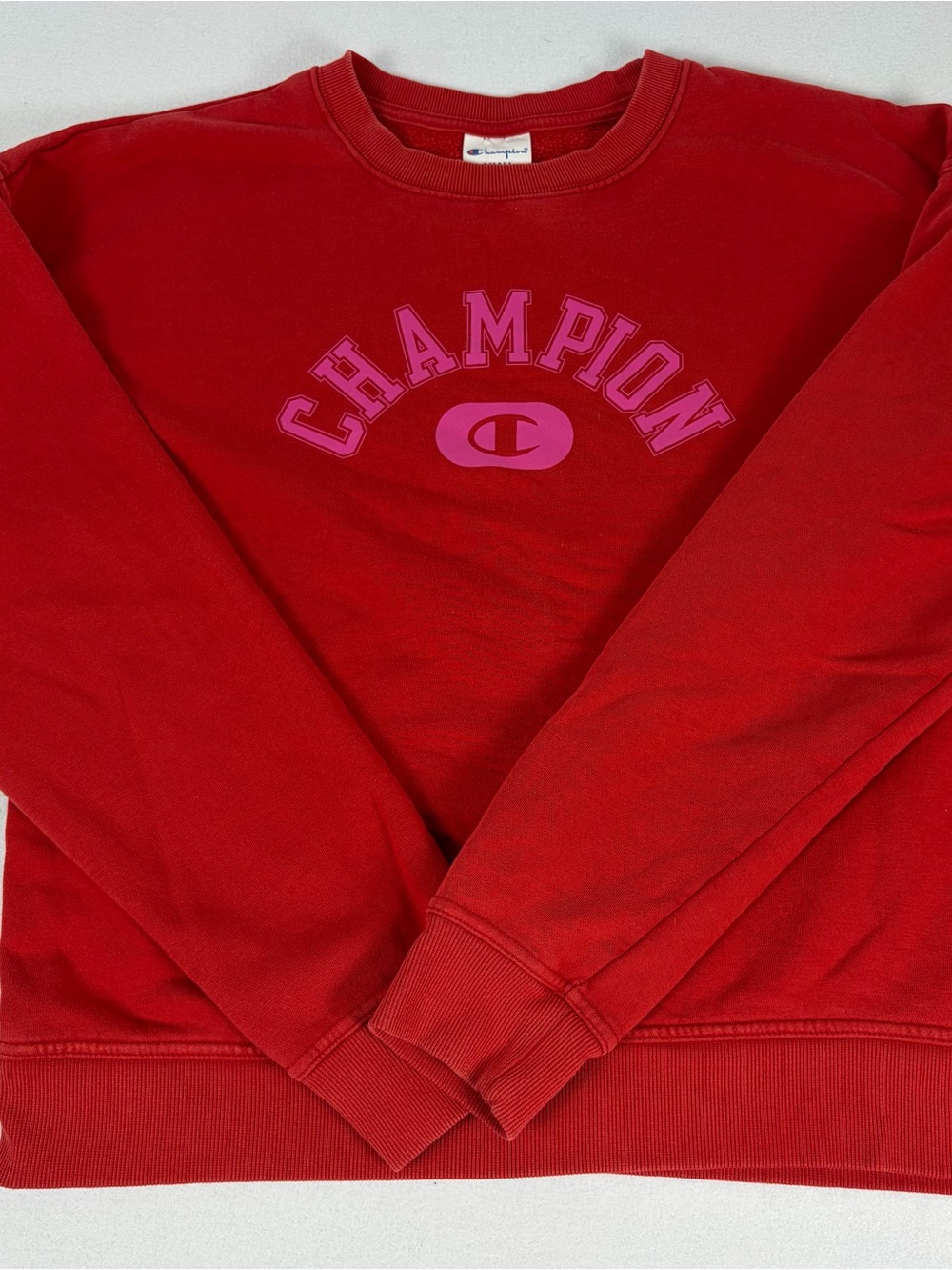 Vintage Vibes Champion Crushed Dye Arch Logo Fleece Pullover Crewneck